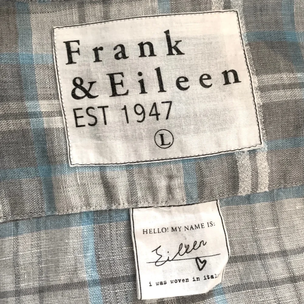 Frank & Eileen Relaxed Fit Eileen Button-Up Shirt Blue White Linen Top Large L - Picture 5 of 7